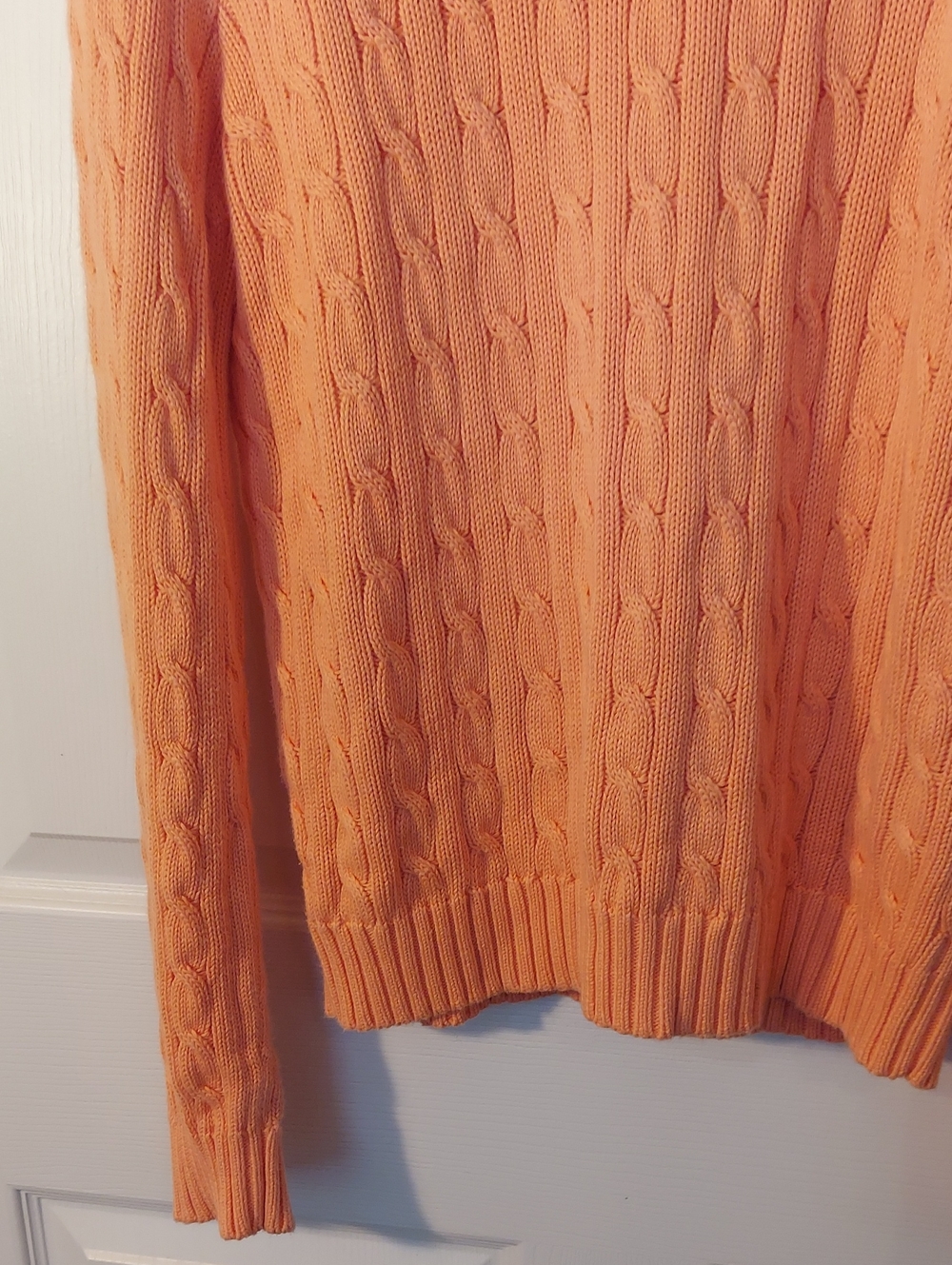 Ralph Lauren Orange Cable-Knit Crew Sweater with Navy Pony Sz. L - Picture 4 of 9